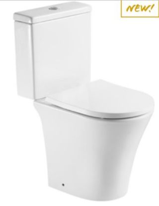 Kameo Close cupled white pan cistern and seat D shaped Short prjection 598mm Open Back Complete rimless WC